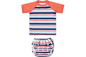 Baby Swimsuit,Infant Toddler Bathing Short Sleeve Swimwear,Baby Reusable Swim Diaper with Matching Top for Boy Girl