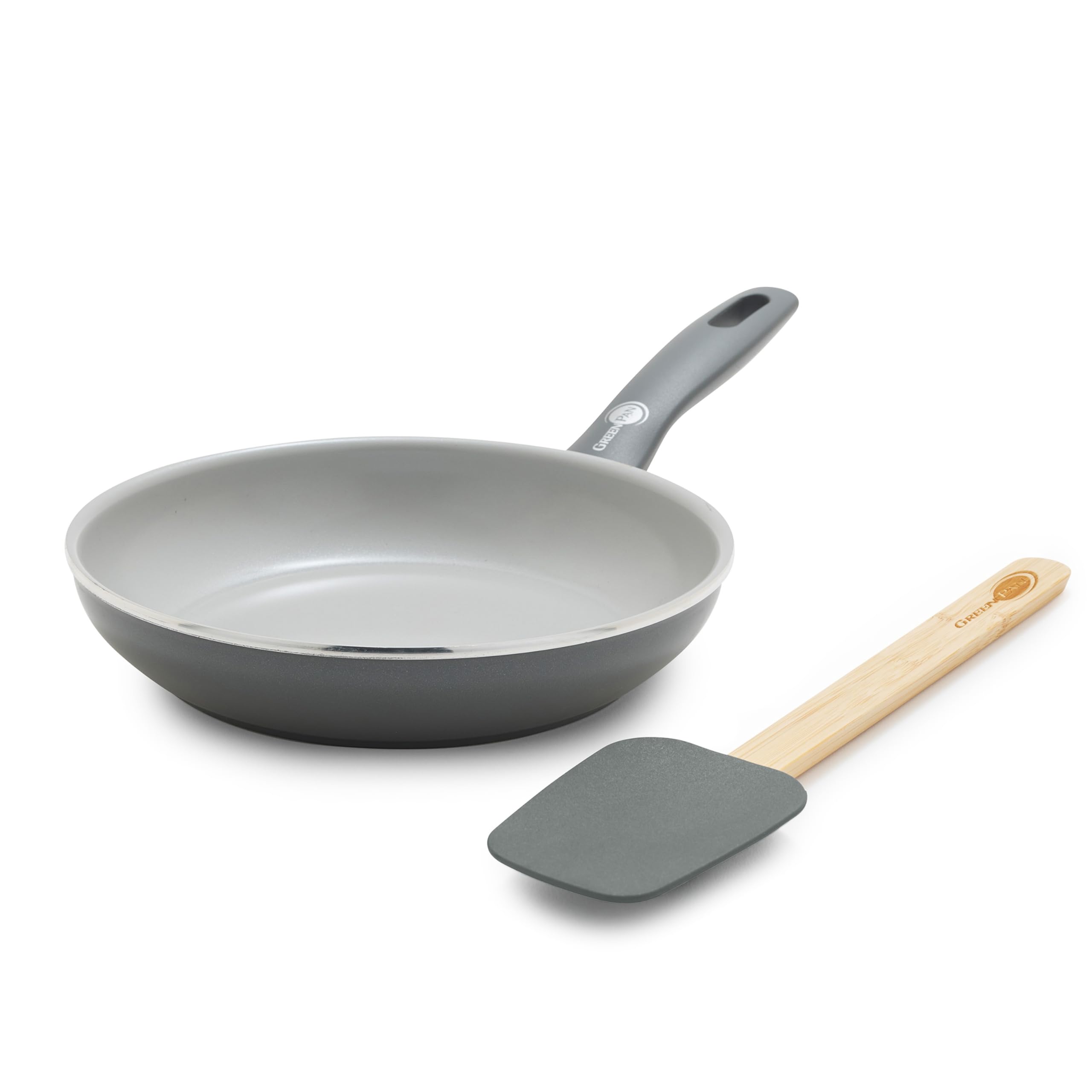 Photo 1 of GreenPan Dover 8” Frying Pan Skillet with Spatula, Non-Toxic PFAS-Free Ceramic Nonstick Coating, Sear Saute Fry Egg Omlete, Dishwasher & Oven Safe, Stay-Cool Handle, Easy Pour Rims, Gray