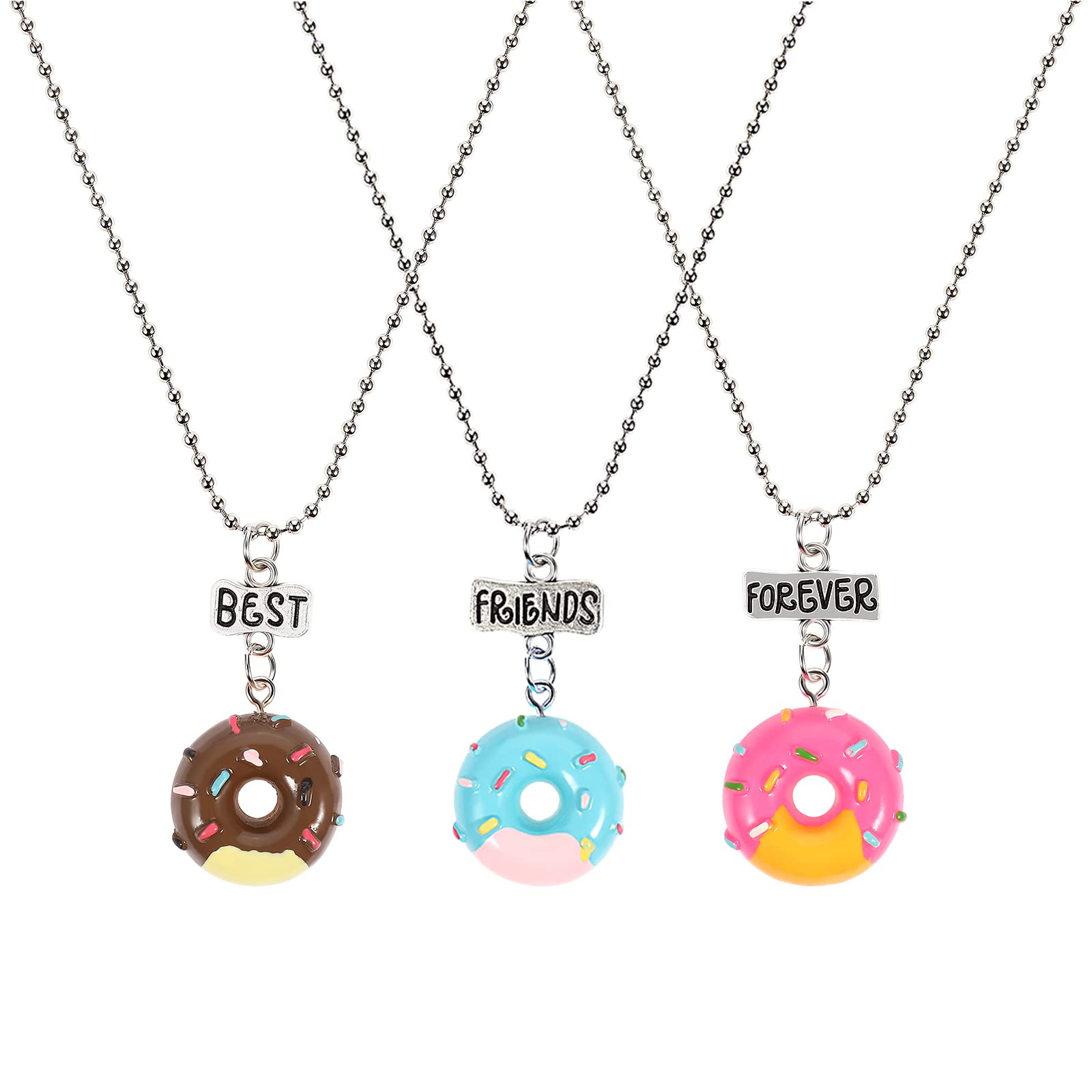 Toyvian 3 Pcs Children's Friendship Necklace Set Donut Shaped Pendant Good Friend Alloy Necklace with Engraving Words(Best Friend Forever)