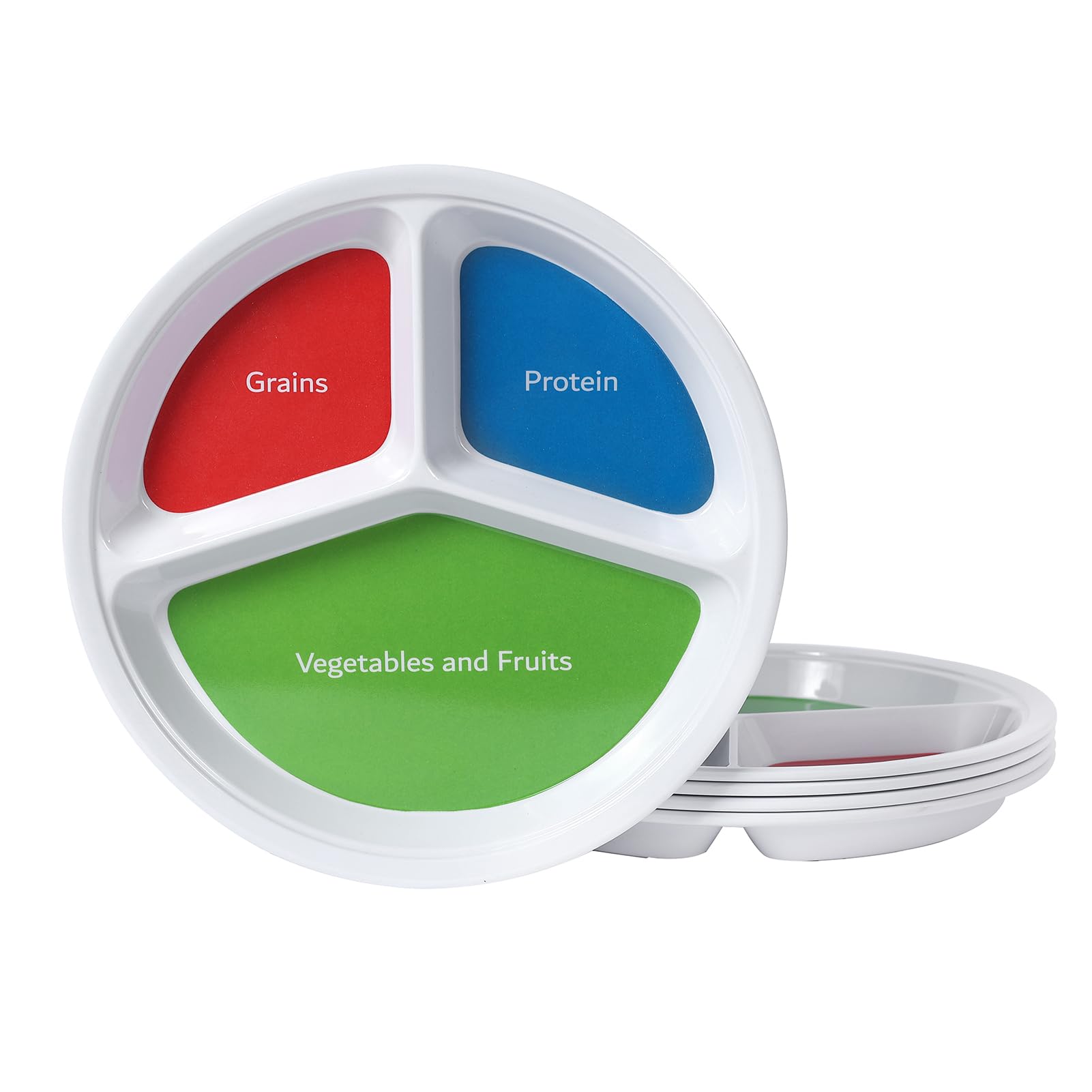 Photo 1 of 10" 4-Piece Melamine Divided Plates Set? – Portion Control & Bariatric-Friendly | 3-Compartment Design for Balanced Meals Colorful Dinner Plates for Balanced Meal