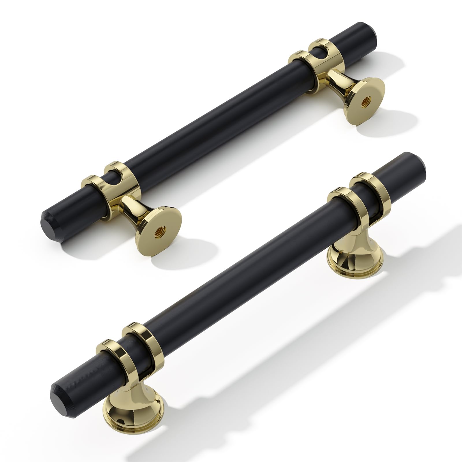 FURNIWARE Pack of 5 Cabinet Handles, Hardware Drawer Pulls, Zinc Alloy + Aluminum Kitchen Cabinet Door Handles Pull, 96mm(3.8 Inch) Hole Center Gold + Black — image 1
