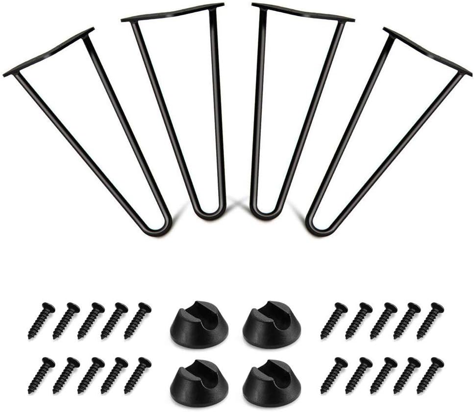12 inch / 30cm Hairpin Table Legs, La Vane 4pcs Mid-Century Modern Heavy Duty Black Metal Furniture Legs with Leg Protectors & Screws for Coffee Table Bench TV Stand - 2 Rod, 3/8 inch (10mm) Steel