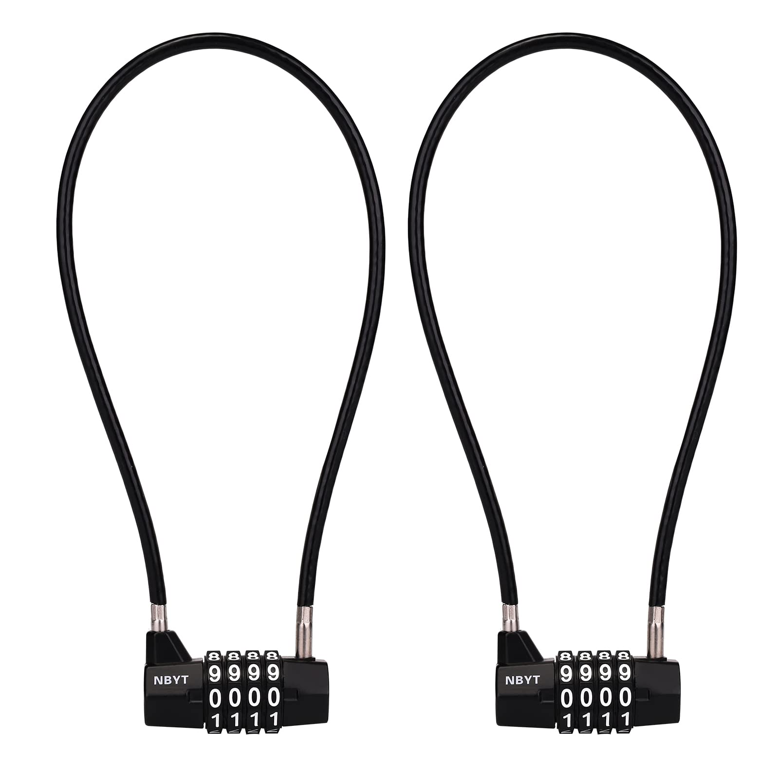 NBYT Steel Cable Rope 4-Digit Combination Lock,Cabinet Handle Padlock,diameter3/16,length15,Suitable for Lockers, File Cabinets, Wardrobes, Small Fences, Refrigerator Door,Small Sheds, Pet Door.
