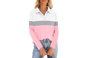 PGANDS Womens Collared Polo Shirts Long Sleeve V Neck Button Down Casual Athletic Tops Golf Sport Tee