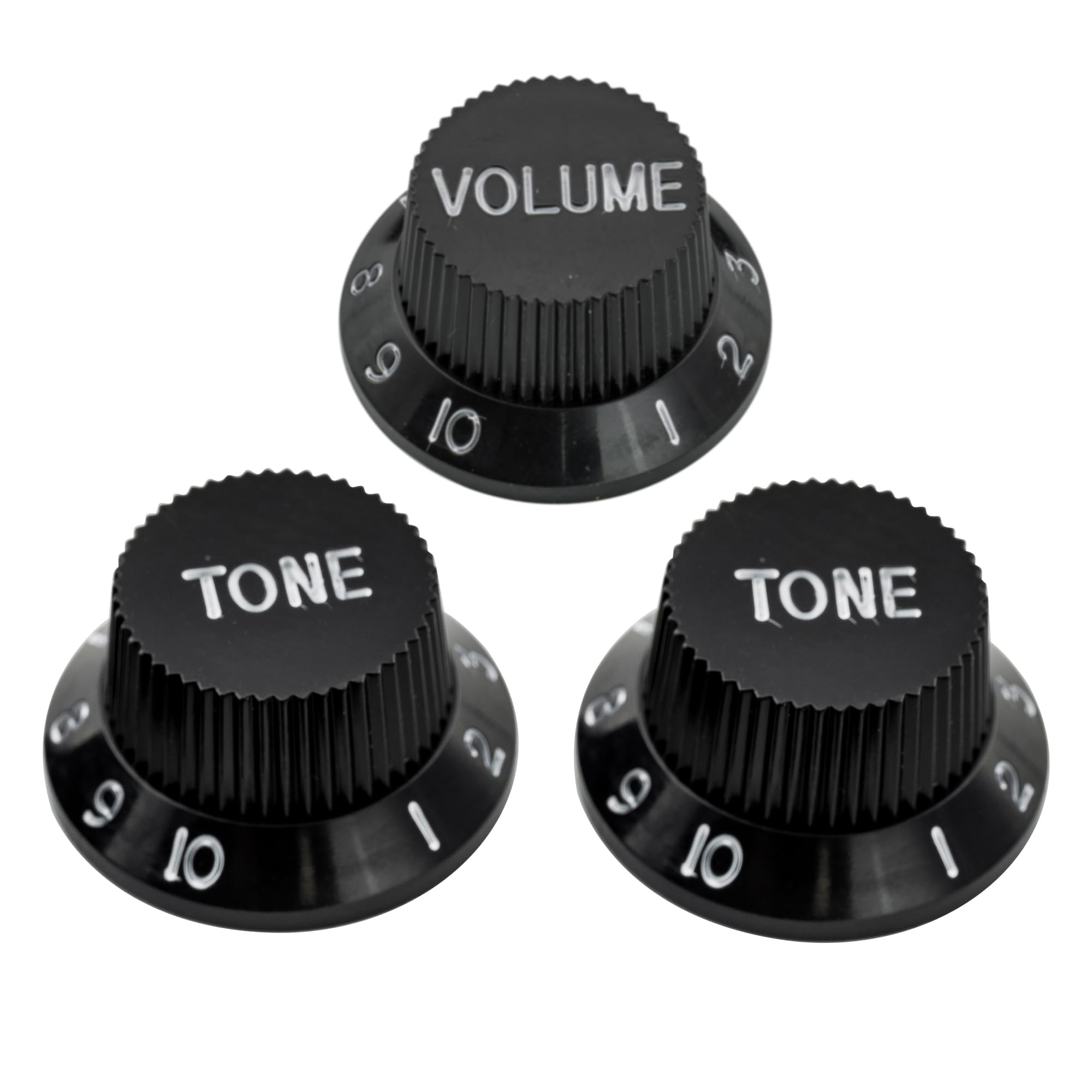 Musiclily Metric Strat Knobs 1 Volume 2 Tone Control Knobs Set for Strat Style Electric Guitar, Black — image 1