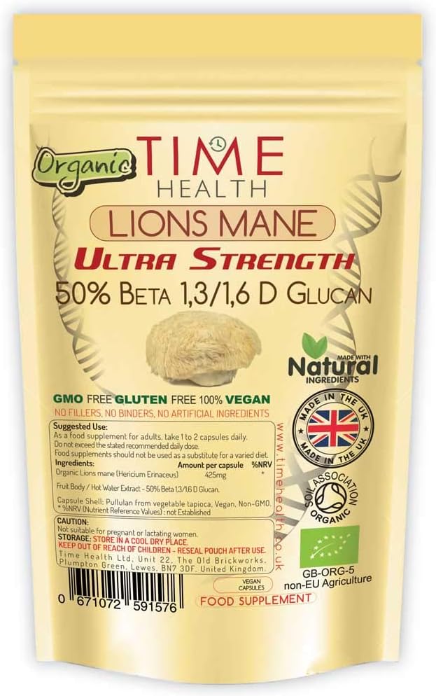 Lions Mane Organic - Ultra Strength 50% Beta 1,3/1,6 D Glucan, Pullulan (Hericium Erinaceus) (120 Capsules)