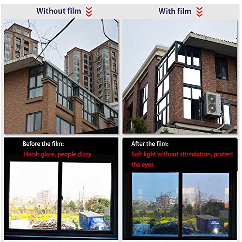 HOHO 60" x66ft roll Reflective One Way Silver Mirror Window Film Solar Tint Glass Sticker Privacy Protection(Silver)
