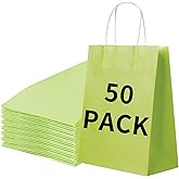 BAG BOX 50 Pack 8.25x4.3x10.6 Inch Green Gift Bags with Handles,Bulk Kraft Paper Bags for Shopping, Retail, Merchandise, Wedding, Party Favors, Paper Grocery Sacks
