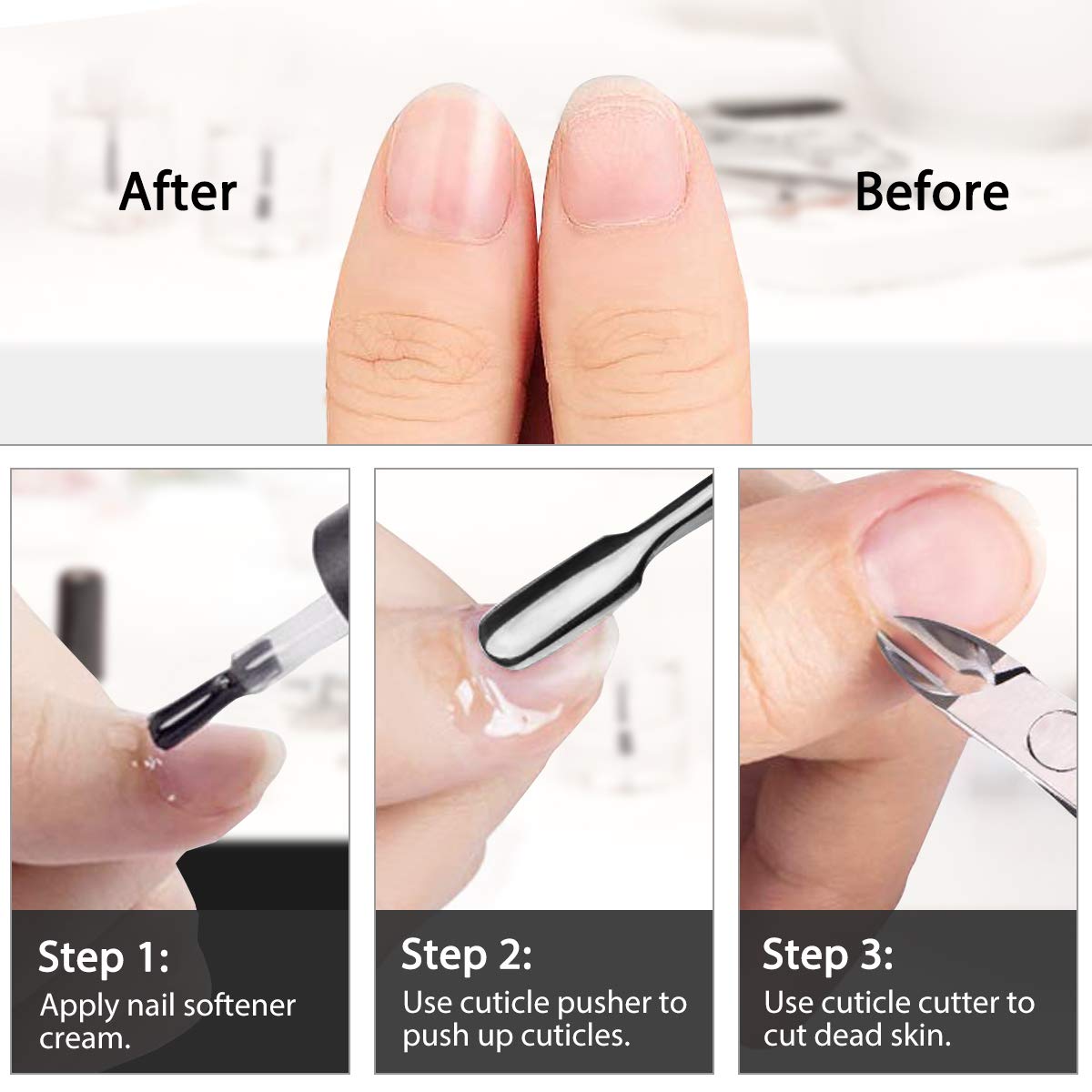 Cuticle Trimmer with Cuticle Pusher, Easkep Cuticle Remover Cuticle Nipper Professional Stainless Steel Cuticle Cutter Clipper Durable Pedicure Manicure Tools for Fingernails and Toenails Black: Beauty