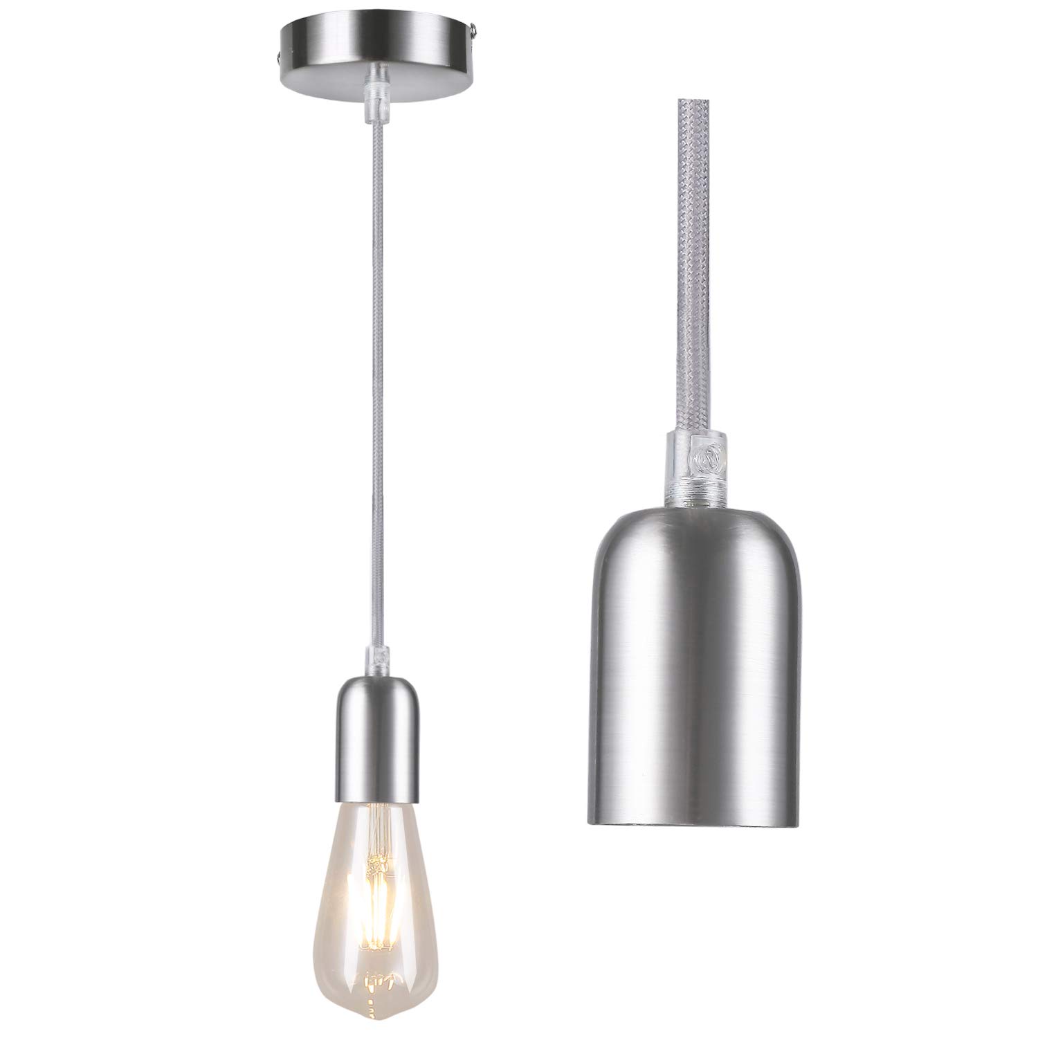 Modern Satin Nickel Ceiling Rose Ceiling Pendant Light Fitting Braided Flex E27 Lamp Holder Suspended Pendant Light Fitting Kit Satin Nickel