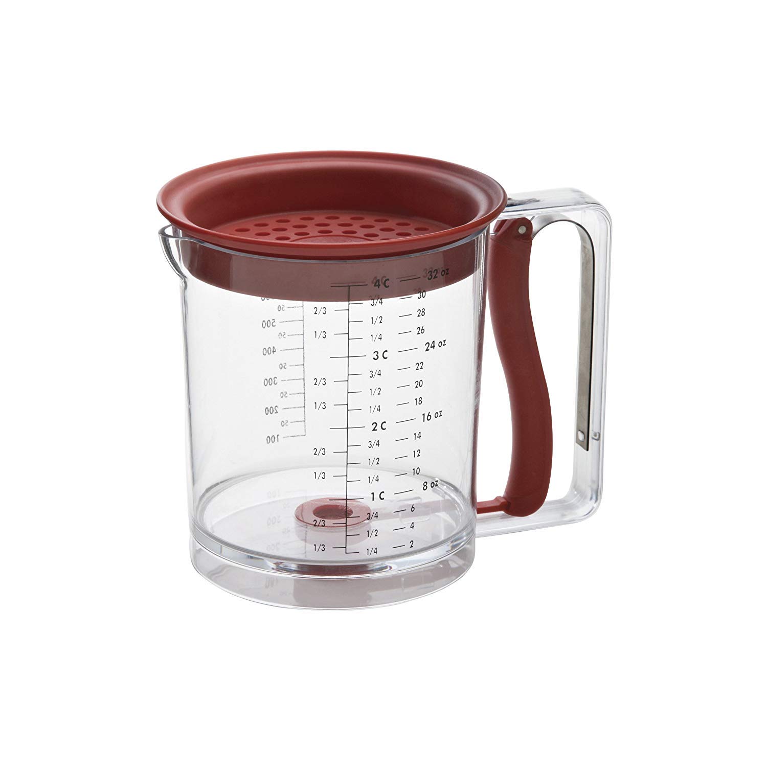 Photo 1 of Swing-A-Way 32oz Grease Separator with Bottom Release - Dishwasher Safe, Innovative Design for Mess-Free Pouring, Incremental Measurement Markings for Accuracy (Red)