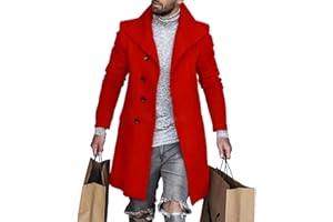 BIVENANT Plaid Trench Coat for Mens Lapel Single Breasted Slim Jacket Overcoat Vintage Graphic Wool Blend Formal Pea Coats