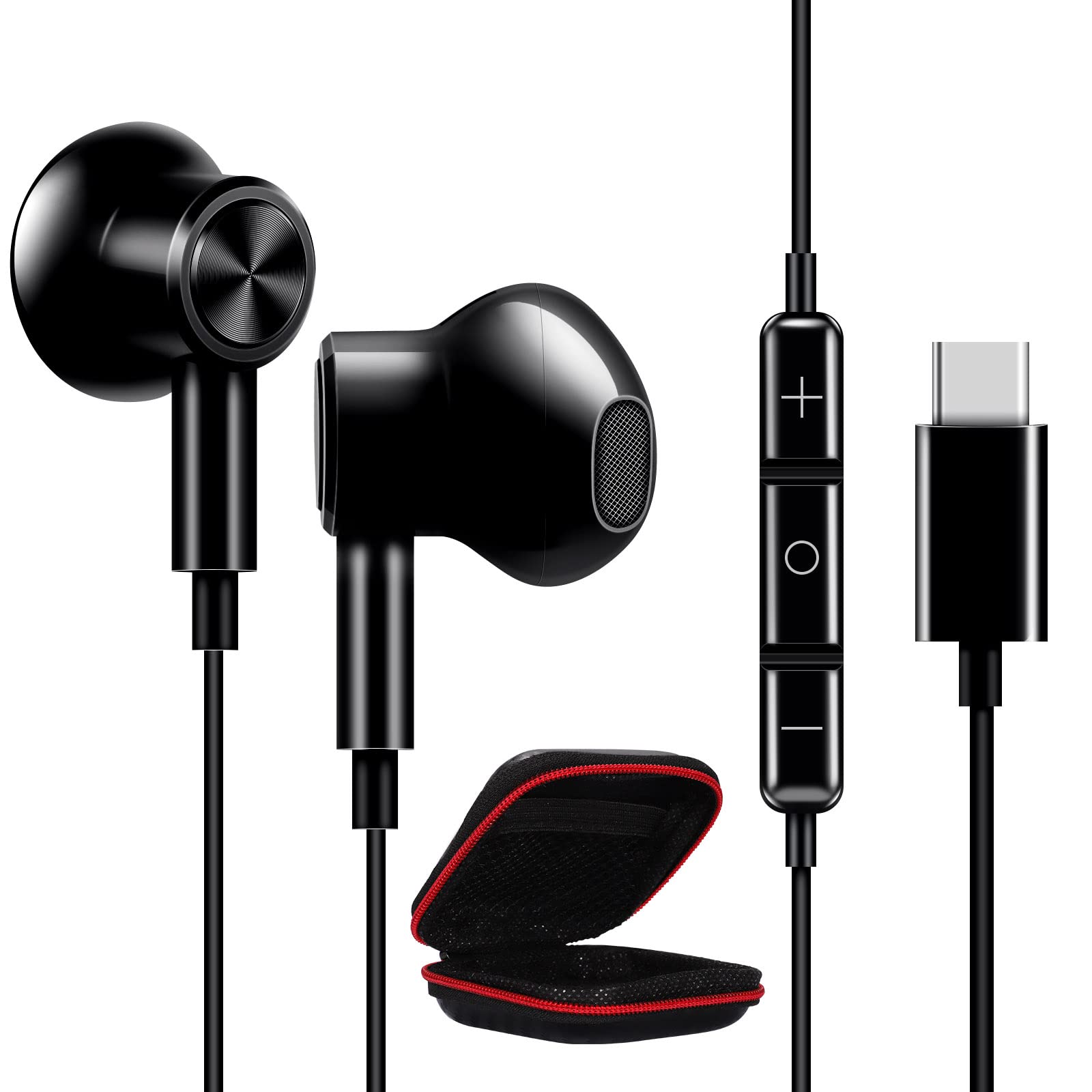 USB C Headphones for iPhone 17 16e 15 Air, Magnetic HiFi in-Ear Headset Wired Earbuds Type C Earphone with Mic for Samsung A16 A17 A56 for Pixel 9a 10 8 for Honor 400 200 Lite for Redmi Note 15 Black