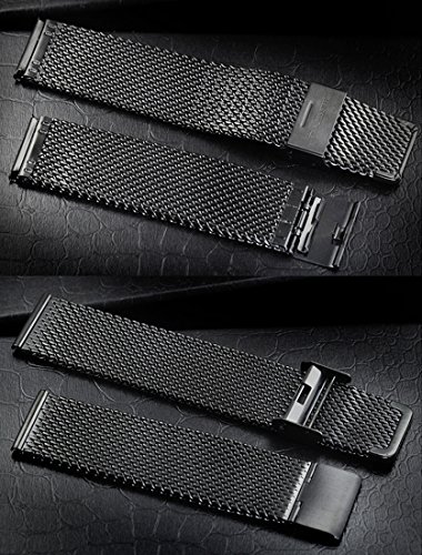 Milanese Mesh Stainless Steel Strap with Hook Buckle 22mm Classic Polished Silver Watch Band - Black - Thumbnail 5