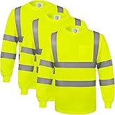 wefeyuv Safety Shirt Long Sleeve High Visibility Reflective Breathable T Shirt for Work Warehouse Construction Class 3