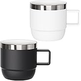 Cafezi 6 oz Espresso/Coffee Mug with Handle, Ceramic-Lined 18/8 Stainless Steel, Double-Wall Vacuum Insulated, Stackable, Dishwasher Safe, Fits Most Espresso Machines (Black & White, 2 Pack)
