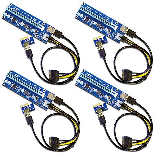 4-Pack PCIe 6-Pin PCI-E 16x to 1x Powered Riser Adapter Card w