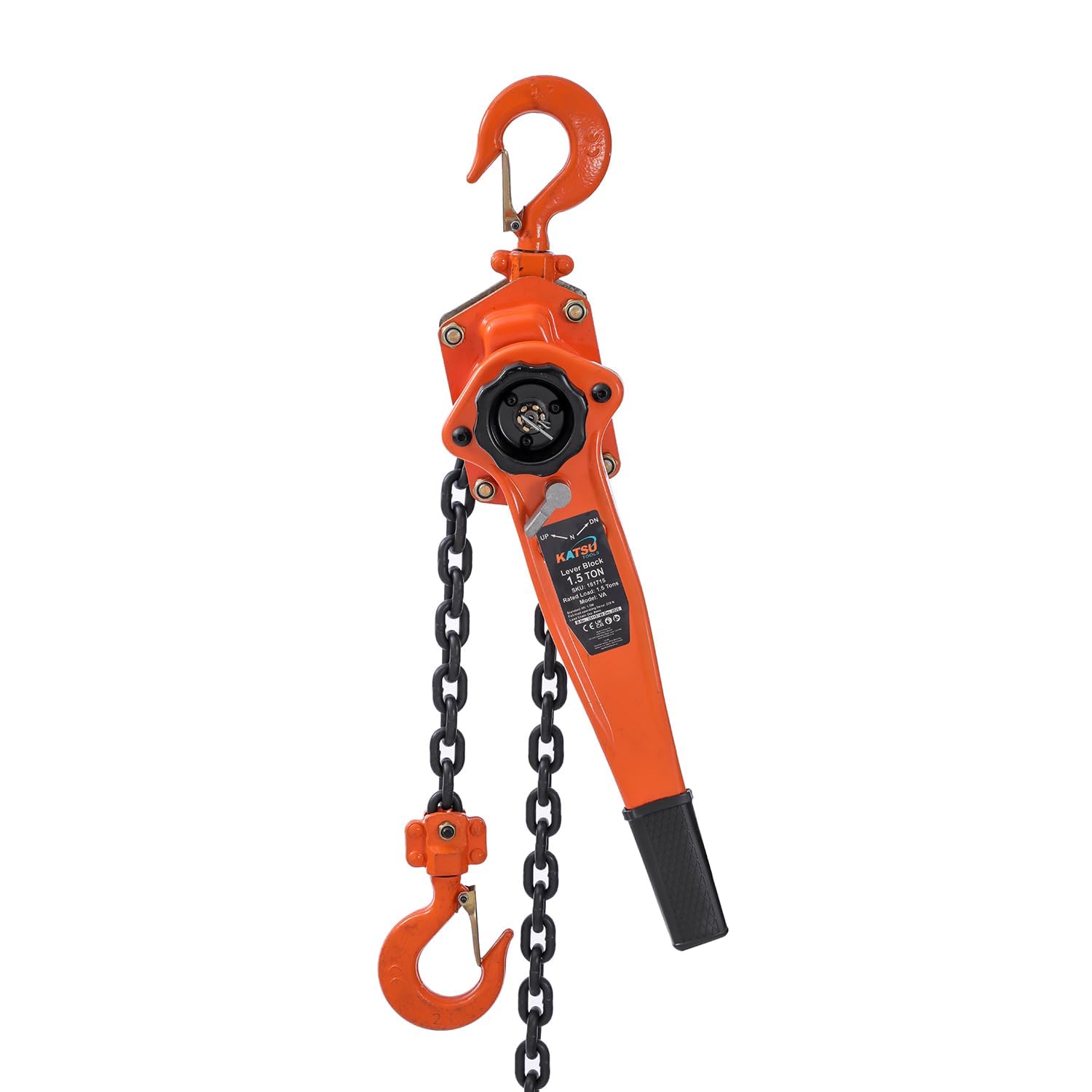 KATSU 1.5T Chain Hoist Manual Lever Ratchet Block Chain Hoist Winch Come Along Lift Puller with Hook 1.5M 3300lbs for Pulling Lifting 181715
