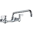 Kitchen Faucet Wall Mount Commercial Sink Faucet Kitchen Utility Laundry 8 Inch Swivel Spout 2 Dual Handle Restaurant Chrome