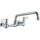 Kitchen Faucet Wall Mount Commercial Sink Faucet Kitchen Utility Laundry 8 Inch Swivel Spout 2 Dual Handle Restaurant Chrome 