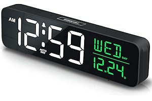 Peakeep Large Display Digital Alarm Clock for Bedrooms, Date Day of Week Calendar Desk Table Clocks for Living Room Office, Dimmable Plug in Electric Clock, 5 Volumes, Loud, Auto DST