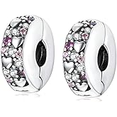 MEETCCY 2pc Clip Spacer Charms Bracelets for Women 925 Sterling Silver Blue White Crystal Clip Lock Spacer Stopper Charm Bead for Bracelet