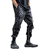 XYXIONGMAO Men's Black Streetwear Trousers Goth Sweatpants Techwear Hip Hop Multi-Pocket Cargo Pants with Straps for Men