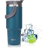 TYESO 30oz Tumbler with Handle and Straw Lid, Insulated Stainless Steel Double Walled Vacuum Water Bottle for Office, Home, Sport or Car, Travel Mug for Hot and Cold | Adventure Collection (Blue)