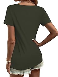 Elesomo Women's V Neck T Shirts Plain Short Sleeve