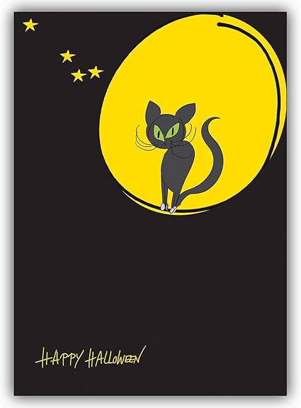 Lot De 16 Carte D Halloween Illustree Carte De Voeux Amusante Avec Un Chat Obsede Par La Lune Happy Halloween Avec Enveloppe Amazon Fr Fournitures De Bureau