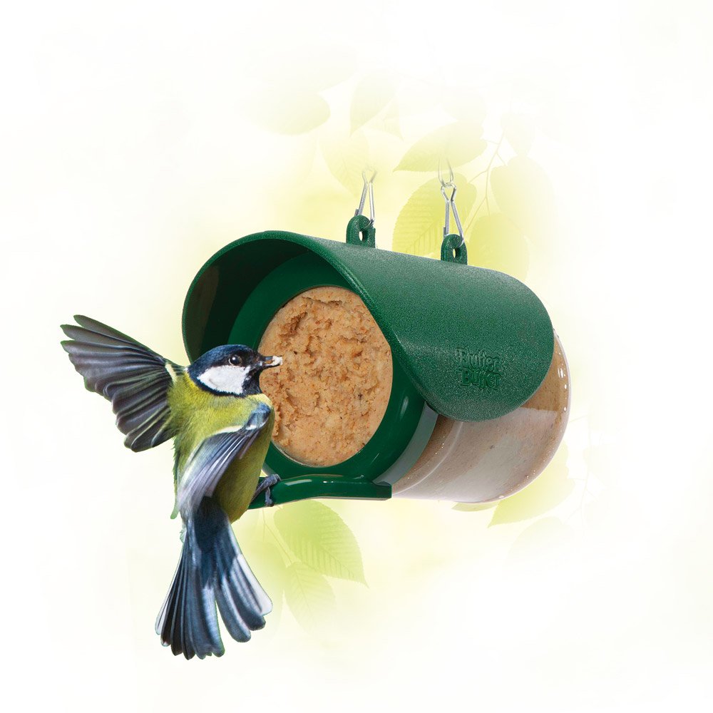 Flutter Butter Bird Feeder Domed Roof & Builtin Chain Hanging Feeder for Small Birds by Happy