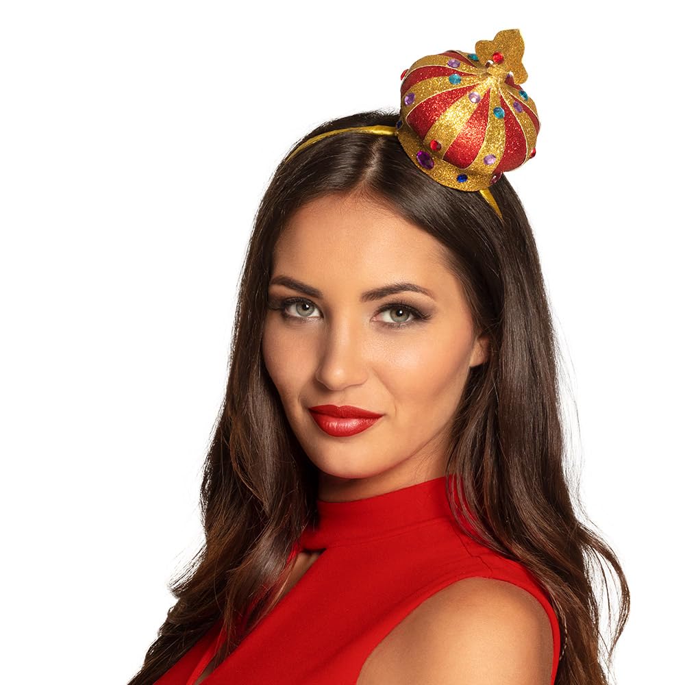 Boland Crown Headband for Adults, Gold & Red, Royal King Accessory, One Size, Decorated with Diamonds – Perfect for King and Queen Costumes, Parties, and Festivals