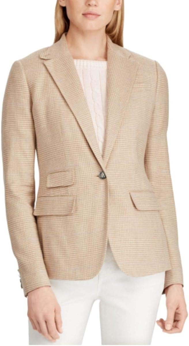 Ralph Lauren Womens Beige Plaid Blazer Wear to Work Jacket, Size 4 at Amazon Womenâs Clothing store