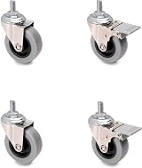 Emuca Pack of 4 Grey Furniture Castors 50mm with 2 Brakes M8x15 bolt view 1