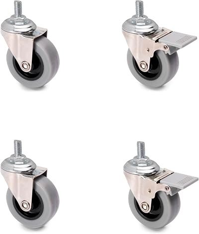 Emuca Pack of 4 Grey Furniture Castors 50mm with 2 Brakes M8x15 bolt