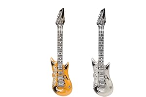 TG,LLC Treasure Gurus Set 2 40" Inflatable Silver Gold Electric Guitar Blow Up Toy Swimming Pool Floaties Water Party Float