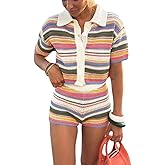 NIFTRIRY Womens 2 Piece Lounge Set Beach Cover Up Stripe Button Down Shirt with Shorts Summer Outfits