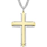 Boston Bay Men's 2.25" Yellow Gold Plated Stainless Steel Cross – Waterproof Pendant on Matching Steel 24" Chain