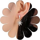 Erimberate Bohemian Crystal Starburst Dangle Earrings Gold Cz Star Drop Earrings Cz Paved North Star Earrings Rhinestone Bar Stud Earrings Jewelry for Women Gifts