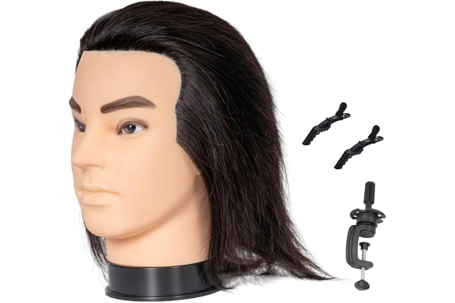 Male Mannequin Head 100% Human Hair Mannequin Head Cosmetology Mannequin Head with Stand Mannequin Head Human Hair Doll Head (black)