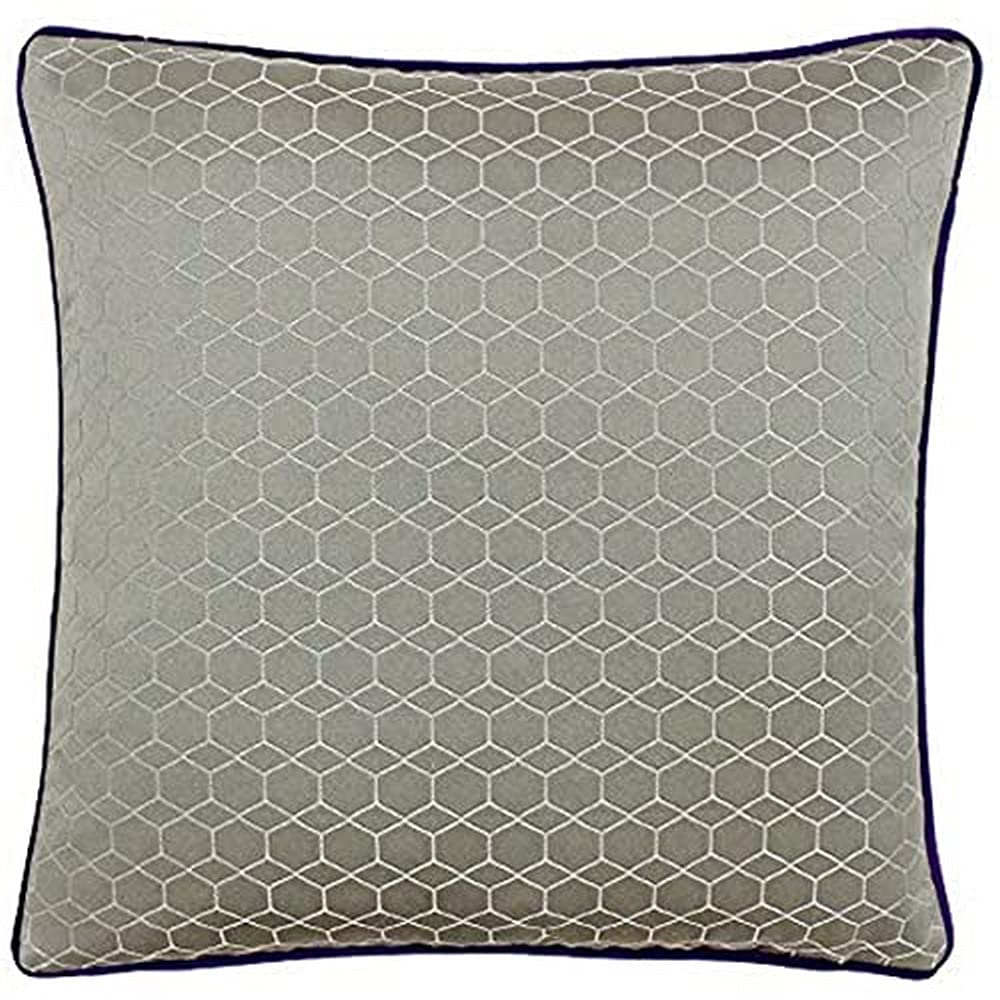 Riva Paoletti Balham Cushion Cover Taupe Grey Geometric Hexagonal Design Jacquard Weave Contrasting Purple Piped Edges 58% Linen 42% Polyester 45 x 45cm (18" x 18" inches) — image 1