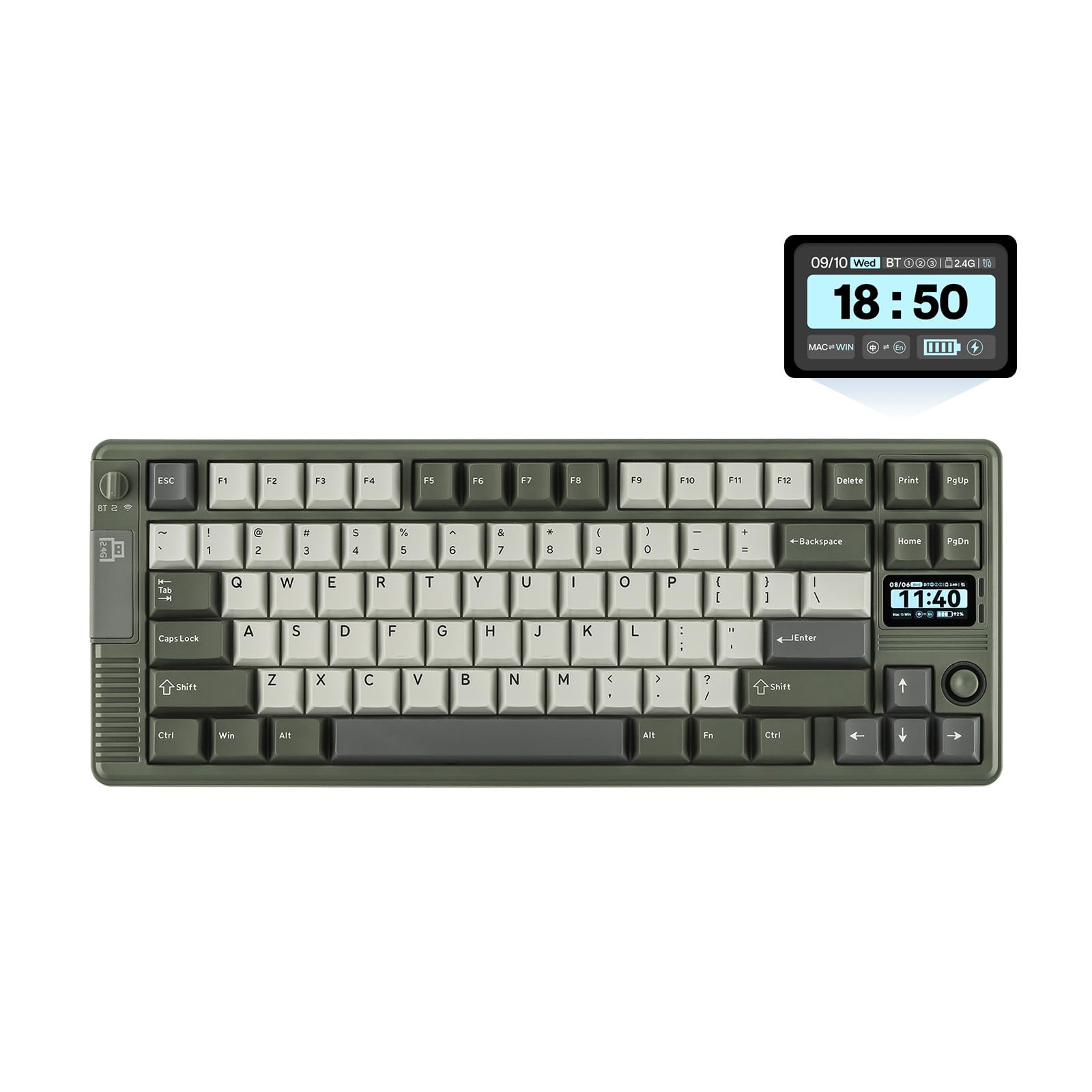 EPOMAKER RT85 Wireless Mechanical Keyboard with Joystick & DIY Screen, 8000mAh, BT/USB/2.4Ghz, Gasket, 5-Layer Paddings, Hot-Swap, PBT Keycap, 75% Gaming Keyboard (Army Green, Creamy Jade)