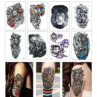 8 Sheets Temporary Tattoo Sticker for Women Men Tiger Wolf Lion War Design Fake Tattoo