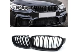 XGKH F30 Front Kidney Grille Replacement Grill Compatible With 3 Series F30 F31 2012-2018 320i 328i 328d 330e 330i 335i 340i 328i Easy Installation ABS Materia (Double Slats/Gloss Black, F30 (2012-2018))