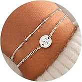 MONOZO Gold Bracelets for Women Girls Valentines Day Gifts, Dainty 18K Gold Plated Disc Monogram Letter A-Z Initial Bracelets for Women Trendy Personalized Letter Bracelet Valentines Day Gifts for Her