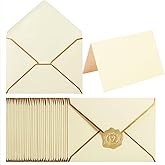 50 Pack A7 Envelopes with 5x7 Folded Cards and Gold Stickers, Gold Envelopes for Office, Wedding, Invitations, Graduation, Baby Shower (Cream Color)