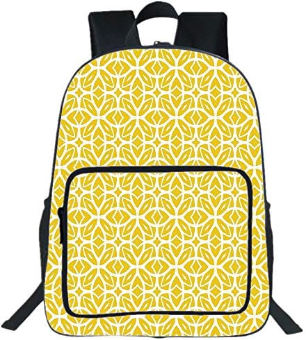 19" Large Casual Backpack,Yellow and White,Geometric Art Pattern with Lacing Shapes 30s Style Spring Fashion,Earth Yellow White,for Boys Girls