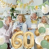 Yontree Sage Green Gold White 60th Birthday Decor Set Banner Balloons Cake view 7