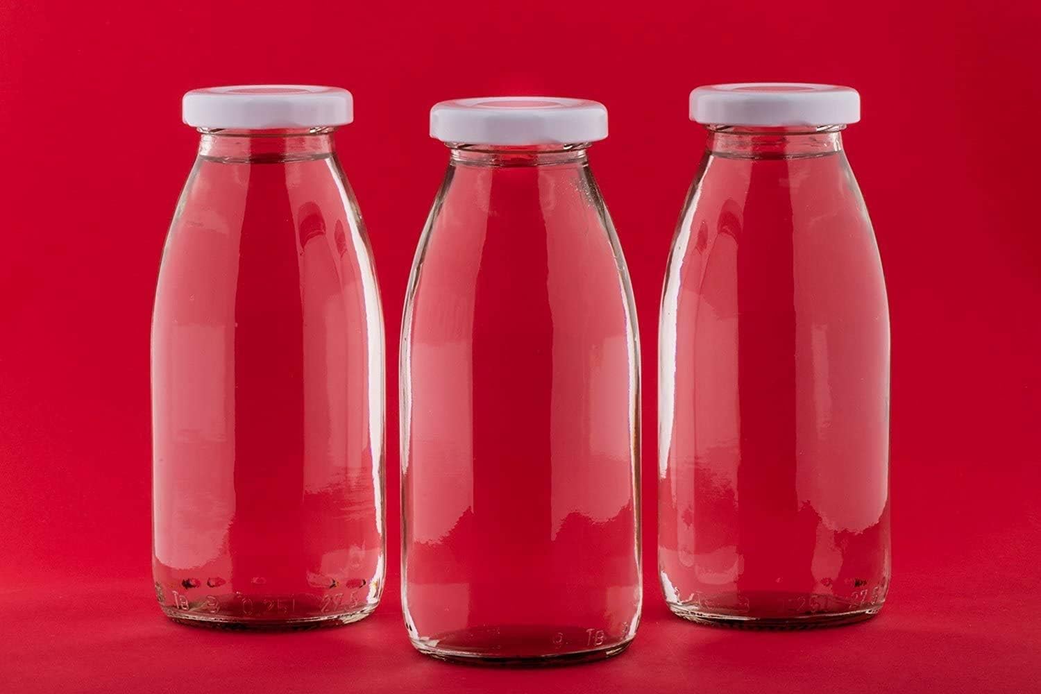 250 ml empty glass bottles, milk bottles, small juice bottle with screw cap, 0.25 litres, from slkfactory, Glass, White, 24 Pieces