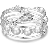 BULINLIN Wrap Bangle Rose Bead Bracelet - Beaded Bracelet with Natural Agate Stone Gifts For Women